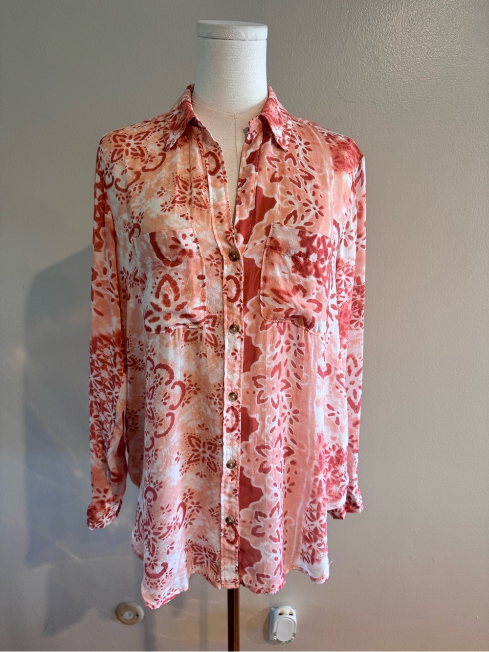 Anthropologie Pilcro Coral Floral Modal Button Down Shirt XXS
